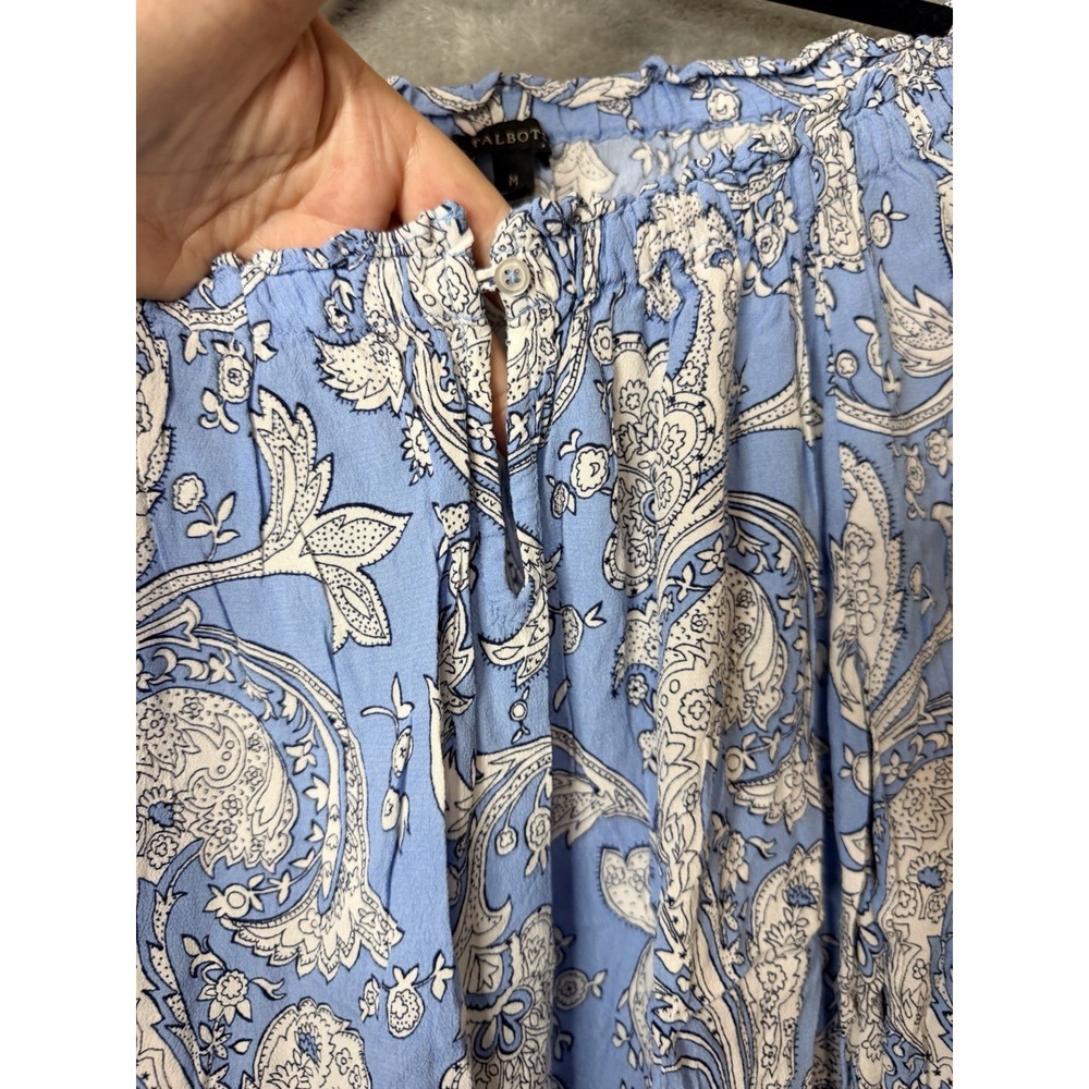 Talbots Womens Blue White Paisley‎ Viscose Peasant Blouse 3/4 Sleeve Size M - Picture 4 of 7